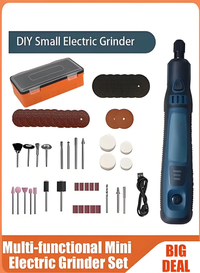 1 Set DIY Small Electric Grinder, Household Hand-held Electric Polishing Tool For Jade Engraving, USB Rechargeable Electric Grinder Set Mini Small Electric Grinder Pen, Power Tool - Image 1